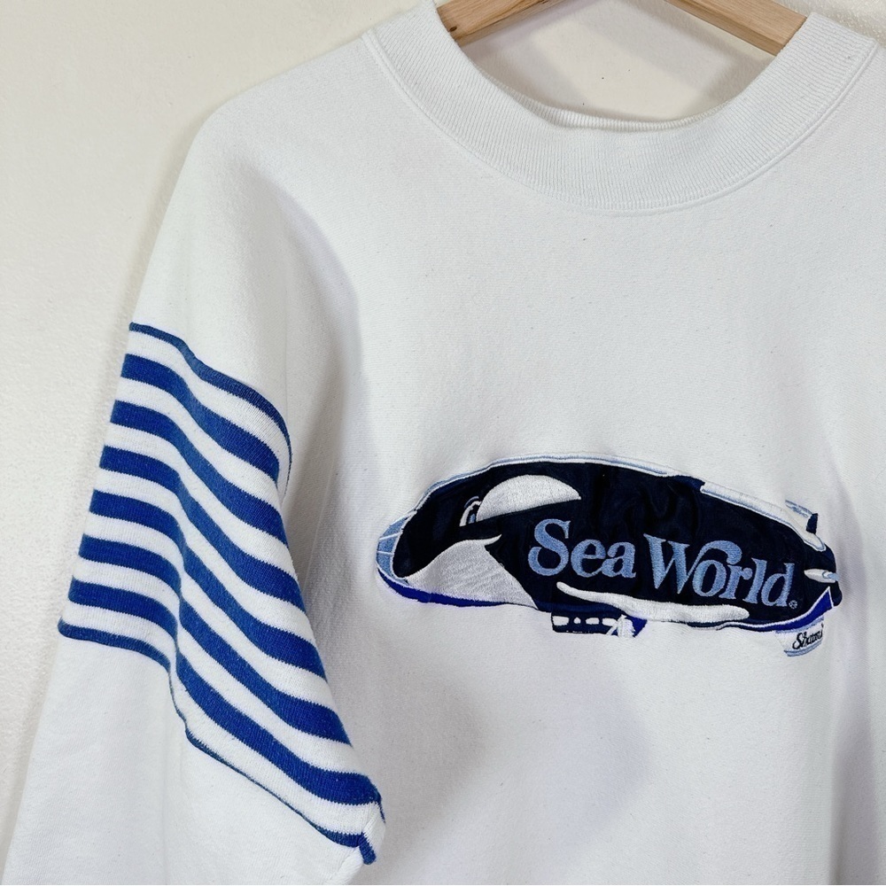 Jostens White Blue Striped Sea World Crew Neck Sweatshirt - Picture 9 of 16